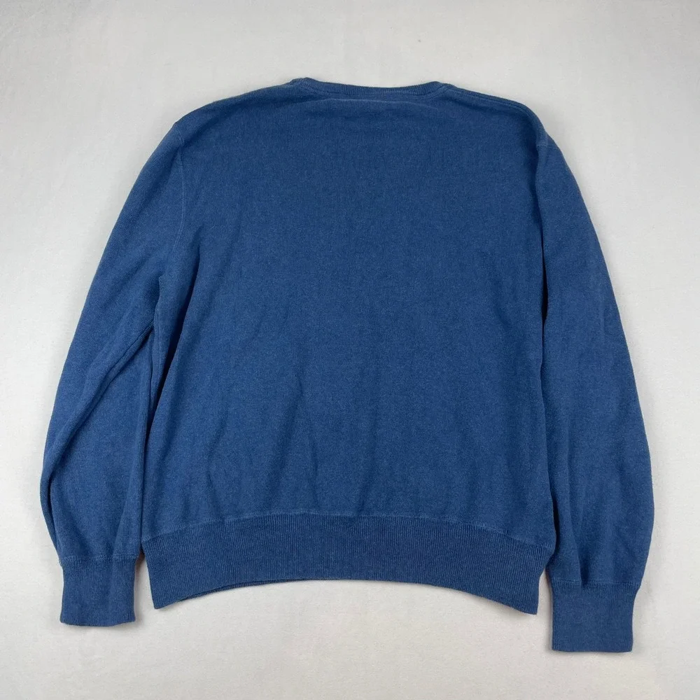 Polo Ralph Lauren Mens XL Blue Cotton Crewneck Sweater Red Pony Logo Knit